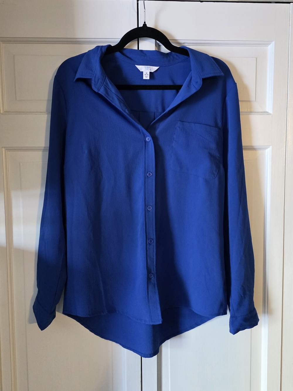 Time and Tru Cobalt Blue Blouse Medium Button Front Long Sleeve Pocket Top - Picture 2 of 3